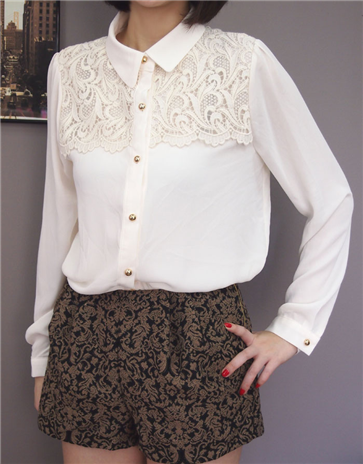 Chiffon Shirt With Embroidered Lace 
